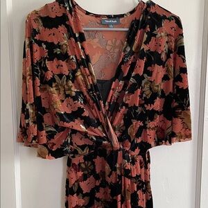 Modcloth Black and Orange Floral Midi Dress